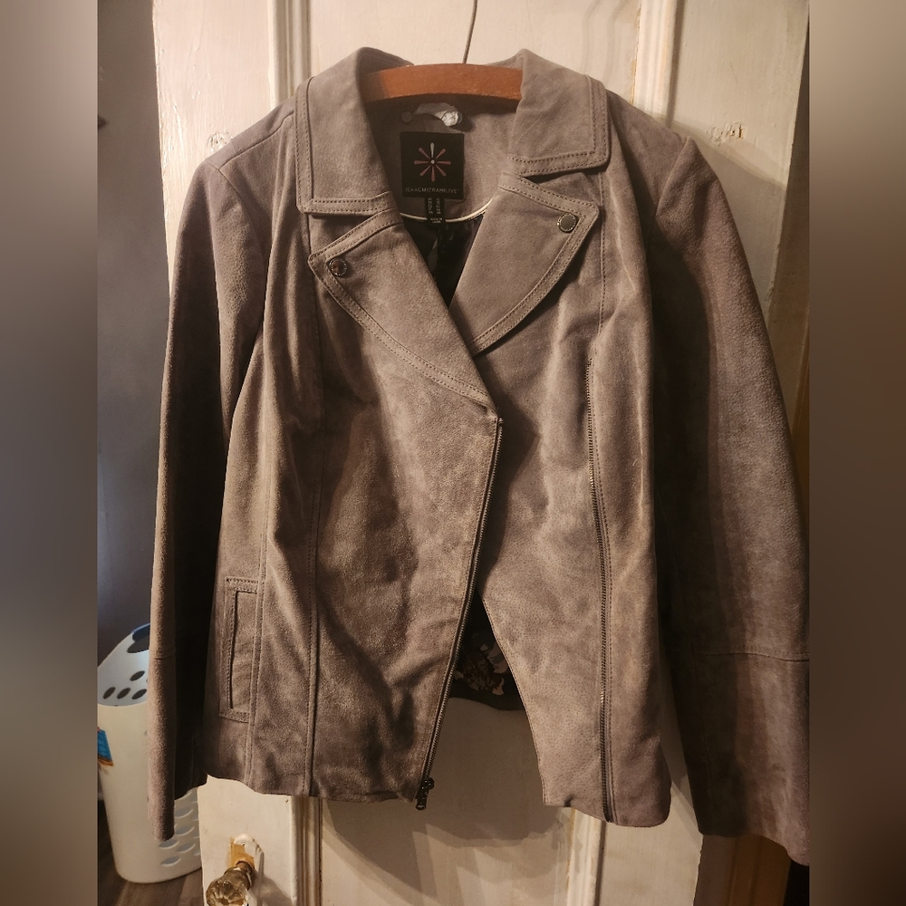 Isaac Mizrahi Live! Suede Motorcycle Jacket with Printed Lining